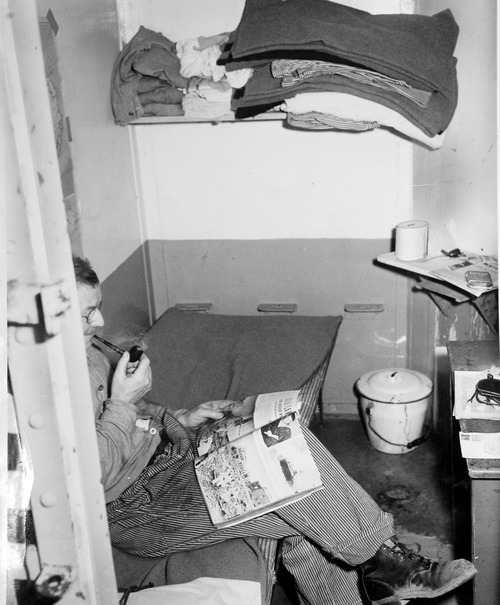 Tribune file photo

An inmate reads in his cell at the Utah State Prison in 1943. This was when the prison stood at what is now Sugar House Park.