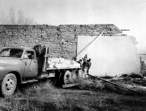 Tribune file photo

Prisoners breaking down the old red sandstone wall of the old Utah State Prison in Sugar House in 1957.