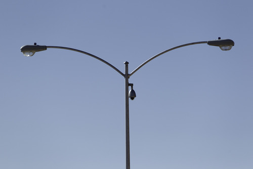 Trent Nelson  |  The Salt Lake Tribune
A surveillance camera mounted on a streetlight in Hildale, Utah. Monday, February 18, 2013.
