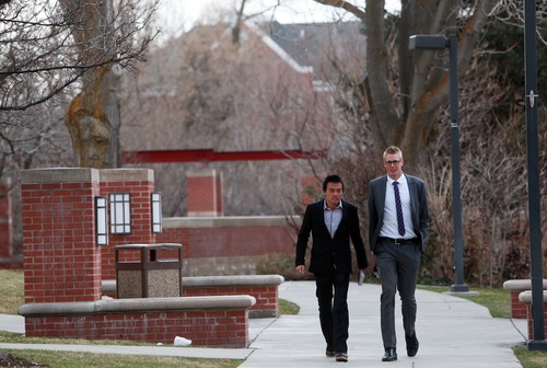 Kim Raff  |  The Salt Lake Tribune
(left) Jack Wang and Kevin Gee both juniors at Westminster College walk on the campus in Salt Lake City on March 24, 2013. Westminster College was one of several universities and colleges that recently raised funds for improvements.