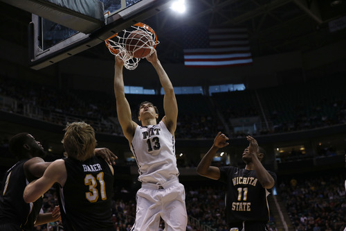 Chris Detrick  |  The Salt Lake Tribune

Pittsburgh Panthers center Steven Adams (13) dunks over the Wichita defense as the Panthers face the Shockers in the NCAA tournament at EnergySolutions Arena on Thursday, March 21, 2013.