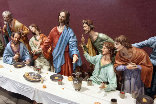 Francisco Kjolseth  |  The Salt Lake Tribune
"The Last Supper" by Casalini, after Leonardo da Vinci, cast ceramic, about 1990 is one of the featured pieces for an Easter Exhibit at the LDS Church History Museum. The exhibit, which includes contemporary and historical works of art depicting the final week of the Savior's mortal ministry. runs through June 17, 2013.