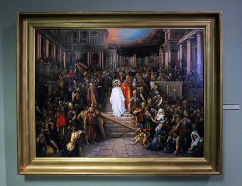Francisco Kjolseth  |  The Salt Lake Tribune
"Christ Leaving the Praetorium," an oil on canvas, date unknown is one of the featured pieces for an Easter Exhibit at the LDS Church History Museum. The exhibit, which includes contemporary and historical works of art depicting the final week of the Savior's mortal ministry. runs through June 17, 2013.