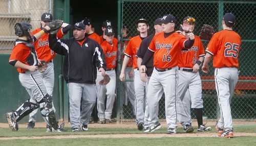 Steve Griffin  |  The Salt Lake Tribune
Murray celebrates a victory over Pleasant Grove at Ken Price baseball field in Murray.