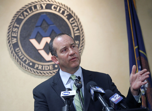 Al Hartmann  |  The Salt Lake Tribune
West Valley City Manager, Wayne Pyle speaks at a news conference Wendesday March 27 in conjunction with the police department.