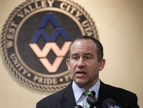 Al Hartmann  |  The Salt Lake Tribune
West Valley City Manager, Wayne Pyle speaks at a news conference Wendesday March 27 in conjunction with the police department.