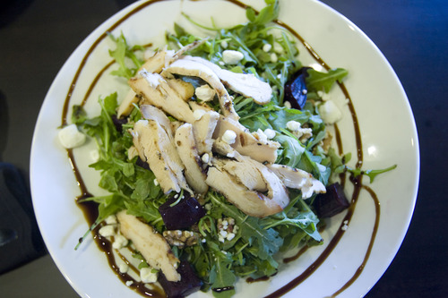 Kim Raff  |  The Salt Lake Tribune
An arugula salad with chicken from Shula's 347 Grill at Embassy Suites in West Valley City on Monday, Feb. 11, 2013. The restaurant is named for the number of career wins by Don Shula, a  Hall of Fame NFL coach.