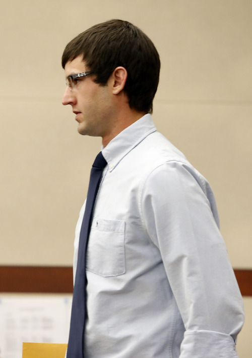 Rick Egan  | The Salt Lake Tribune 

Colton Raines appears for his sentencing for his involvement in the boating accident on Pineview Reservoir that killed Esther Fujimoto, in Judge Ernie W. Jones courtroom, in Second District Court in Ogden, Wednesday, March 27, 2013.