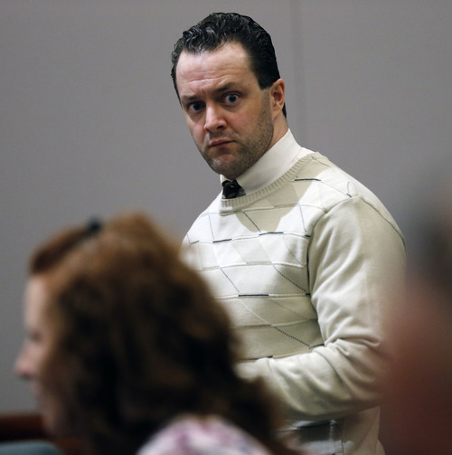 Al Hartmann  |  The Salt Lake Tribune
Nathan Sloop, charged with the May 2010 death of his stepson, 4-year-old Ethan Stacy enters 2nd District Court in Farmington for preliminary trial Friday March 29.