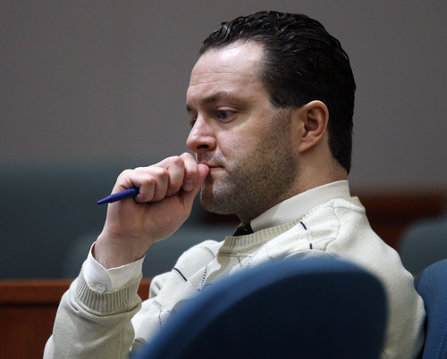 Al Hartmann  |  The Salt Lake Tribune
Nathan Sloop, charged with the May 2010 death of his stepson, 4-year-old Ethan Stacy in 2nd District Court in Farmington for preliminary trial Friday March 29.