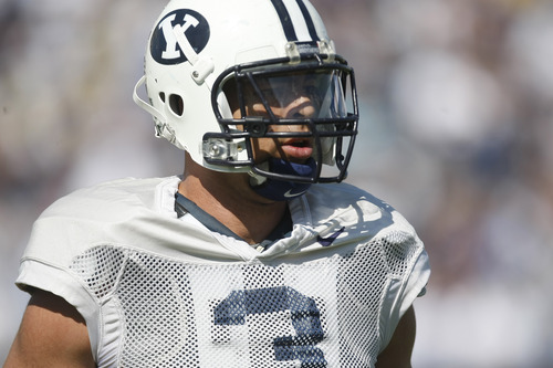 Chris Detrick  |  The Salt Lake Tribune
Brigham Young Cougars linebacker Kyle Van Noy (3) during the spring scrimmage at LaVell Edwards Stadium Saturday March 30, 2013.
