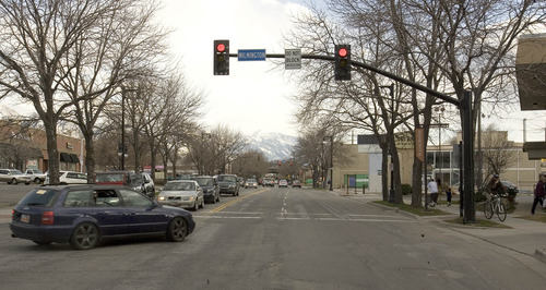 Paul Fraughton  |  The Salt Lake Tribune
Two southbound lanes and two northbound lanes on Highland Drive in Sugar House as seen on Wednesday, March 27, 2013. A proposal making its way through City Hall would reduce Highland Drive to three lanes to allow bicycle lanes.