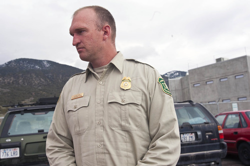Chris Detrick  |  The Salt Lake Tribune
US Forest Service Law Enforcement Officer Scott Watson talks about Troy Knapp Sanpete at County Sheriff's Office Tuesday April 2, 2013. The 45-year-old wilderness survivalist had frustrated law enforcement for more than five years as he continued to elude capture before surprising the group of antler hunters, who reported the sighting to police.