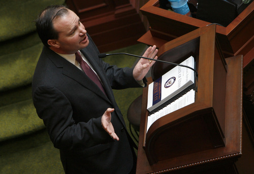 Francisco Kjolseth  |  The Salt Lake Tribune
Sen. Mike Lee, R-Utah, visits the House of Representatives on Tuesday, Feb. 19, 2013, as he touches on a few key issues and mentions his 2012 Annual Report to the state before taking a few questions.