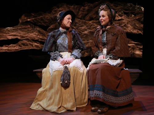 Leah Hogsten  |  The Salt Lake Tribune
Sarah Young plays Ruth (right) and April Fossen plays Frances (left) during Plan B Theatre's upcoming production of  "Suffrage," Tuesday, March 26, 2013. "Suffrage" explores the tensions and drama between two Utah women, circa 1887 through 1896 statehood, as they debate and discuss the women's suffragist movement.