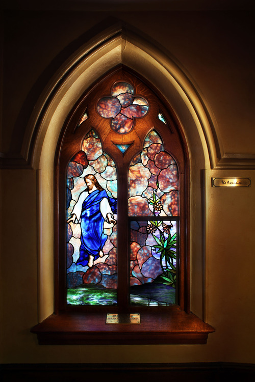 Francisco Kjolseth  |  The Salt Lake Tribune
Salt Lake City's First Presbyterian Church features the stained-glass window of Christ in the Clouds entitled The Ascension. This is a composite of two exposures. The Bible says when Jesus ascended into heaven, angels promised he would return someday in like manner.