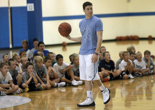 Al Hartmann  |  The Salt Lake Tribune  
Jimmer Fredette runs his basketball camp Wednesday August 8 for hundreds of youngsters at the XSI Factory in Lehi.