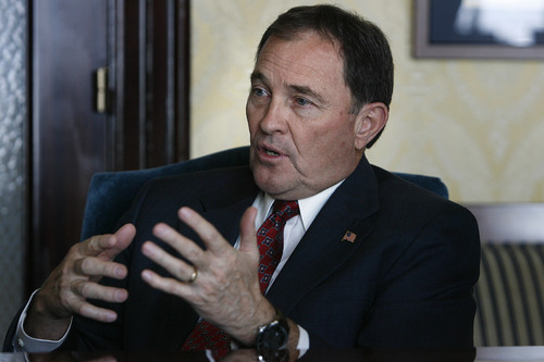 Scott Sommerdorf   |  The Salt Lake Tribune
Utah Governor Gary Herbert discusses his decision on Snake Valley water issues in his office, Wednesday, April 3, 2013.