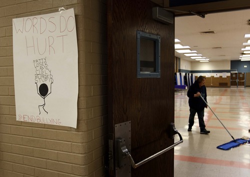 Leah Hogsten  |  The Salt Lake Tribune
Hillcrest Junior High School has kicked off an anti-bullying campaign and the school hallways are decorated with anti-bullying posters that students have made, Wednesday, March 20, 2013.
