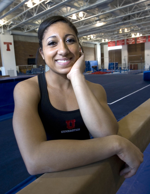 Paul Fraughton | The Salt Lake Tribune.
Utah freshman gymnast, Kassandra Lopez .
 Tuesday, February 7, 2012