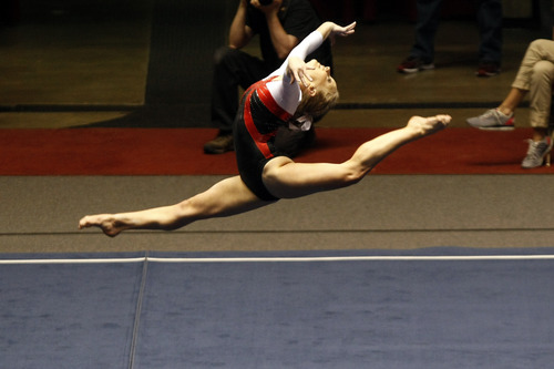 Chris Detrick  |  The Salt Lake Tribune
Georgia Dabritz competes on the floor during the annual Red Rocks gymnastics preview at the Huntsman Center Friday December 7, 2012.