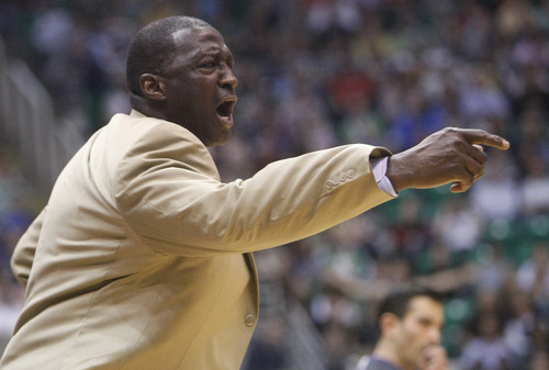 Chris Detrick  |  The Salt Lake Tribune
Utah Jazz head coach Tyrone Corbin argues with a call during the game at EnergySolutions Arena Friday April 5, 2013. Utah won the game 95-83.