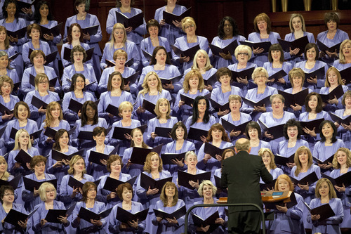 Chris Detrick  |  The Salt Lake Tribune
Members of the Mormon Tabernacle Choir perform during the morning session of the 183rd Semiannual General Conference of The Church of Jesus Christ of Latter-day Saints Saturday April 6, 2013.