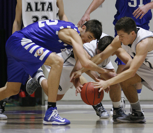 Francisco Kjolseth  |  The Salt Lake Tribune
Alta takes on Bingham in the 5A state boys' tournament basketball game at the Dee Events Center at Weber State on Monday, February 25, 2013.