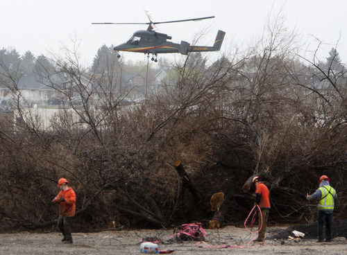 Steve Griffin | The Salt Lake Tribune


A helicopter hovers over Dimple Dell Canyon as large tree branches are connected to the helicopter's cable in Sandy, Utah Monday April 8, 2013. With the help of ground crews the helicopter removed trees and brush considered to be a fire hazard in a  joint effort project of the Sandy City Fire Department, Salt Lake County and the Utah Division of Forestry, Fire and State Lands.