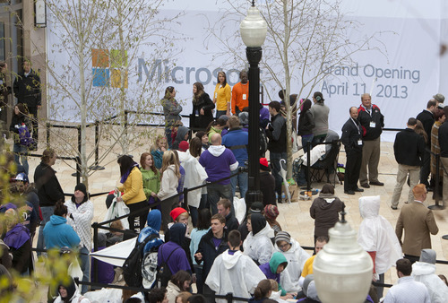 Steve Griffin | The Salt Lake Tribune


People line-up outside the new Microsoft Store at the City Creek Center in Salt Lake City, Utah Thursday April 11, 2013 to get the first peek at Microsoft's first store in Utah.