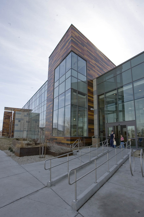 Paul Fraughton  |   The Salt Lake Tribune
The north side entrance to  the new West Jordan Library and  Events Center.