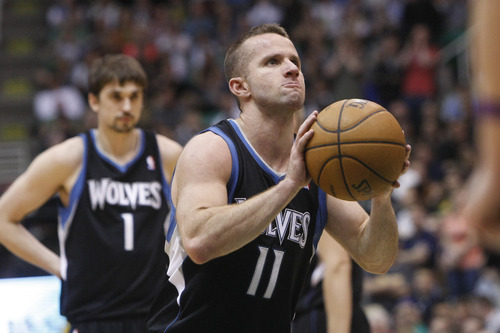 Chris Detrick  |  The Salt Lake Tribune
Minnesota Timberwolves point guard J.J. Barea (11) shoots a free throw during the second half of the game at EnergySolutions Arena Friday April 12, 2013. The Jazz won the game 107-100.
