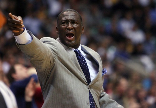 Kim Raff | The Salt Lake Tribune
Utah Jazz head coach Tyrone Corbin argues with a call by an official during the first half against the LA Lakers at EnergySolutions Arena in Salt Lake City, Utah on November 7, 2012.