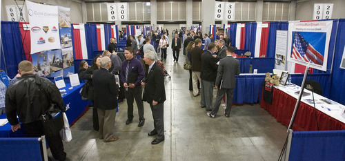 Paul Fraughton  |  The Salt Lake Tribune
Hundreds of former and active military men and women meet with potential employers at the 2013  Hiring Our Heros Job Fair held at the Salt Palace Convention Center in conjunction with the Governor's Military and Family Summit on Wednesday, April 17, 2013.