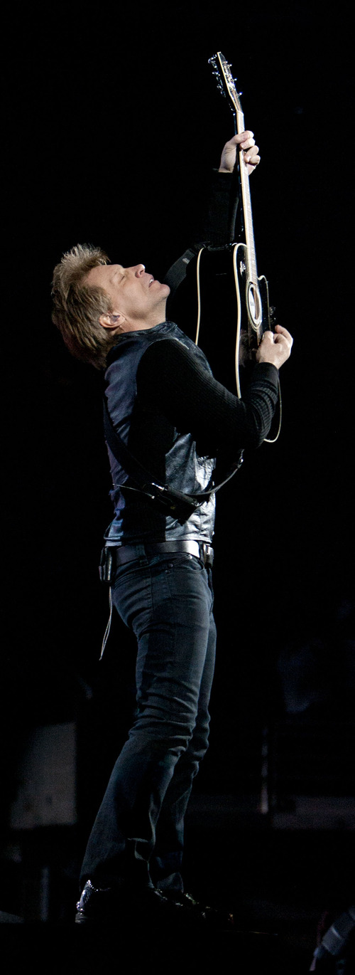 Steve Griffin | The Salt Lake Tribune

Jon Bon Jovi leads the way as Bon Jovi performed in concert at EnergySolutions Arena in Salt Lake City, Utah Wednesday April 17, 2013.