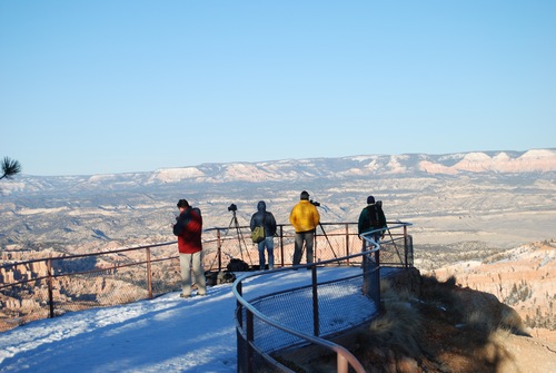 Brian Maffly | The Salt Lake Tribune
Wintertime visitors wait for the sunset to photograph the views from Inspiration Point in Bryce Canyon National Park, which is struggling to accommodate increasing traffic congestion in the peak summer season.