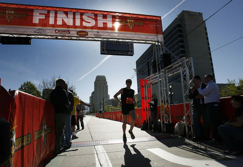 Scott Sommerdorf  |  Tribune file photo
The finish line at the Salt Lake City Marathon, Saturday, April 21, 2012.