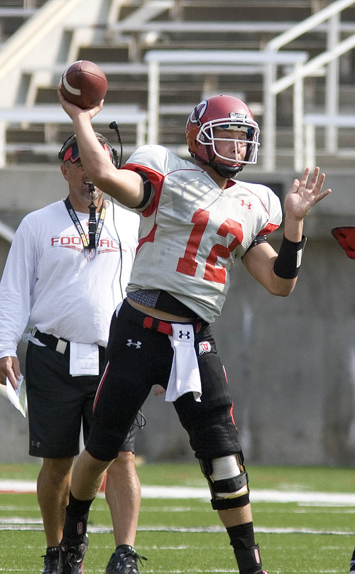 Paul Fraughton | The Salt Lake Tribune
Utah  freshman  backup quarterback Adam Schulz practices  Tuesday, Aug. 14, 2012.