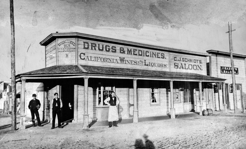 (Salt Lake Tribune archive)

C.J. Schmidt's drugstore and saloon in Sandy in 1883. There was only one well in Sandy at the time and water had to be hauled in on each train, so Schmidt's sold water for 5 cents a bucket. Miners and smelter workers made saloons prosper, tending to reduce the demand for water.