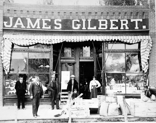 (Salt Lake Tribune archive)

James Gilbert, second from left, in 1895 in front of his general store. The store was located at 5040 S. St. in Murray.