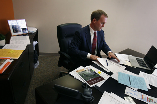 Scott Sommerdorf   |  The Salt Lake Tribune
Salt Lake County Mayor Ben McAdams at work in his office, Wednesday, April 17, 2013. McAdams has completed the first 100 days of his term.