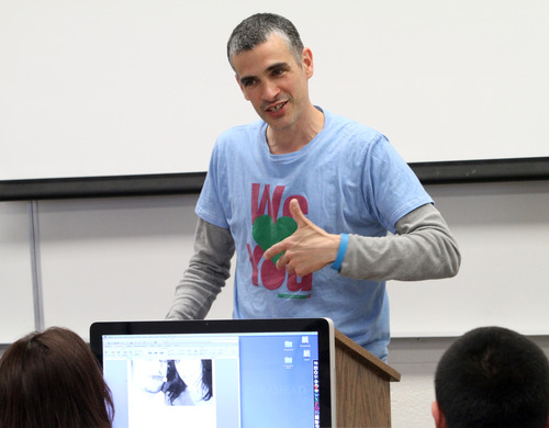 Rick Egan  | The Salt Lake Tribune 

Ronny Edry, an Israeli graphic designer speaks to students at Salt Lake Community College, Monday, March 11, 2013.