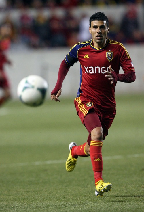 Kim Raff  |  The Salt Lake Tribune
Real Salt Lake midfielder Javier Morales (11) chases down a ball in Chivas USA territory during the second half at Rio Tinto Stadium in Sandy on April 20, 2013. Morales scored the only goal of the night as Real Salt Lake defeated Chivas USA 1-0.