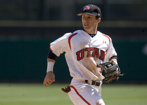 Kim Raff  |  The Salt Lake Tribune
University of Utah second baseman Kody Davis runs to get in position as USC makes contact with the ball during a game at Spring Mobile Ballpark in Salt Lake City. Davis is a former standout at Juan Diego and has come off a season-ending injury to be a key player for the Utah Utes baseball team.