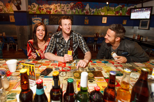Trent Nelson  |  The Salt Lake Tribune
Claire Vitale, Graham Etzel and Steve Merrell at the bar at Spedelli's, a Salt Lake City Pizza Parlor and bar, Wednesday April 10, 2013.
