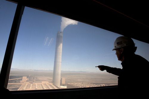 Steve Griffin | The Salt Lake Tribune

The giant stack can be seen from inside the Intermountain Power Plant near Delta, Utah Friday April 12, 2013.