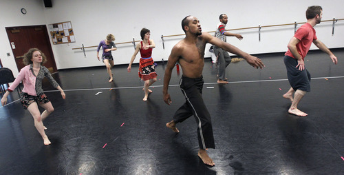 Al Hartmann  |  The Salt Lake Tribune
Ririe Woodbury dancers practice their dance routine for their last show of the season, entitled "One".