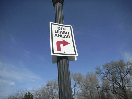 Tom Wharton | The Salt Lake Tribune
Sign directing visitors to Cottonwood Park off-leash area near the Jordan River in Salt Lake City.