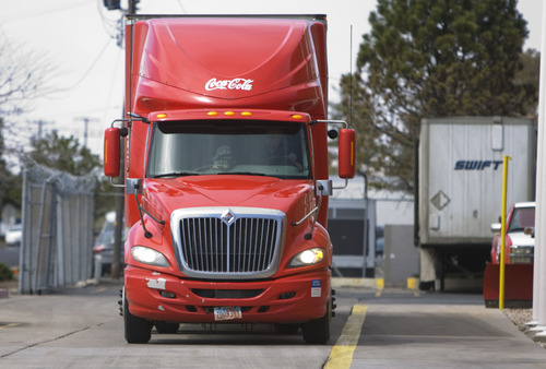 Kim Raff  |  The Salt Lake Tribune
Craig Vorwaller, a Ryder truck driver for Swire CocaCola, drives to a truck scale to weigh his cargo before heading out on a goods transport in West Valley City on April 25, 2013. Vorwaller has been recognized by Ryder for driving 3.1 million miles over his 34-year professional driving career.