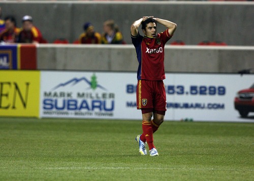 Kim Raff  |  The Salt Lake Tribune
Real Salt Lake defender Tony Beltran (2) reacts as the final whistle is blown and Real Salt Lake loses 2-0 to the Los Angeles Galaxy at Rio Tinto in Sandy on April 27, 2013.